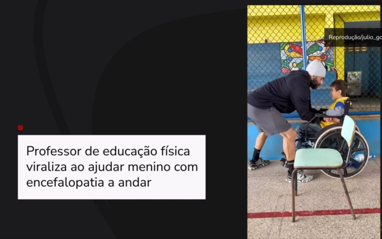 Professor de educação física viraliza ao ajudar menino com encefalopatia a andar