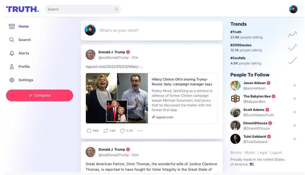 Truth rede social de Donald Trump ganha versão para web